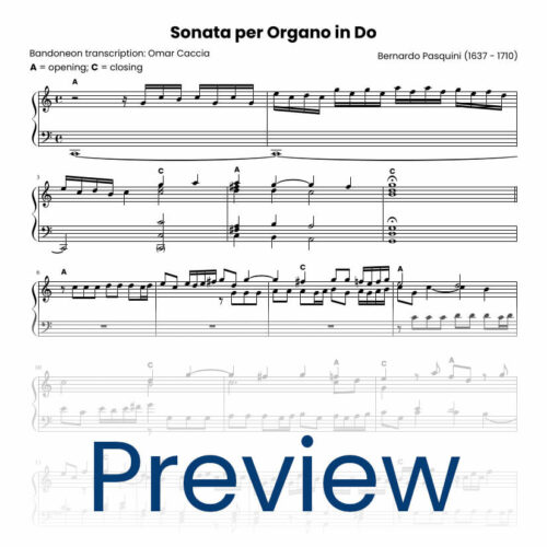 Preview for the score "Sonata for Organ in C Major", by Bernardo Pasquini., bandoneon transcription.