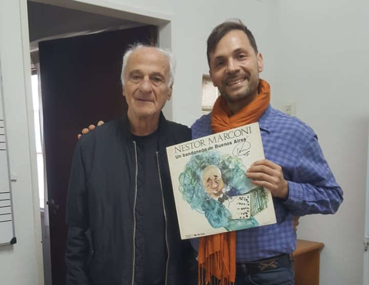 Omar Caccia, bandoneon player, with Nestor Marconi at SADAIC, Buenos Aires.